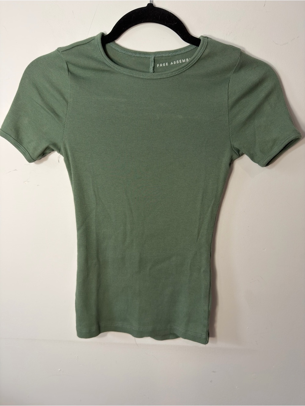 Women's Sage Green Ribbed Short-Sleeve Top